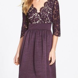 Eliza J Lace Accent Midi Dress - Eggplant - Size 8